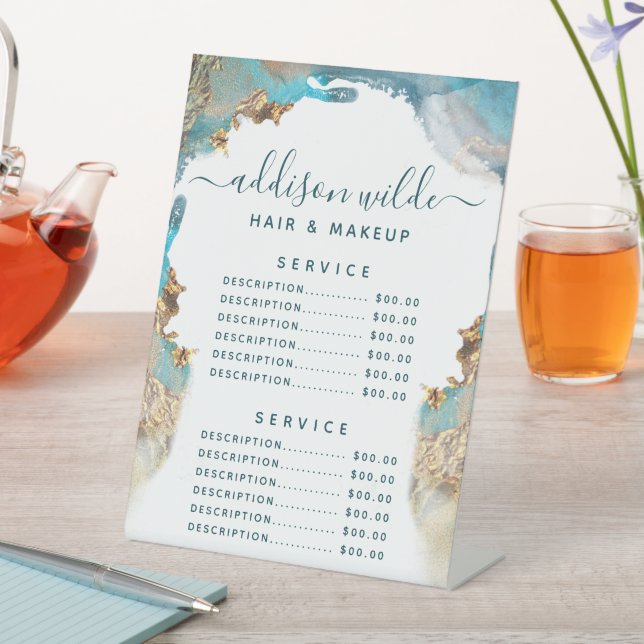 Blue And Gold Modern Art Liquid Ink Service Price Pedestal Sign (In SItu)