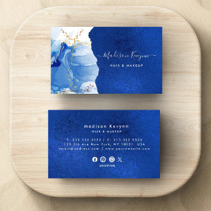Blue And Gold Modern Art Liquid Watercolor Ink Business Card