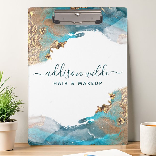 Blue And Gold Modern Art Liquid Watercolor Ink Clipboard (Creator Uploaded)