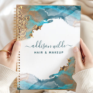 Blue And Gold Modern Art Liquid Watercolor Ink Planner