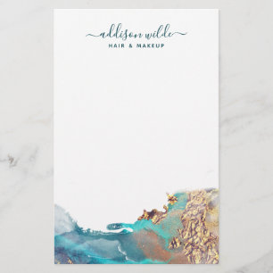 Blue And Gold Modern Art Liquid Watercolor Ink Stationery