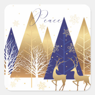 Blue and Gold Modern Christmas Peace Holiday Square Sticker
