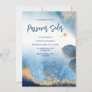 Blue and Gold Modern Passover Invitation