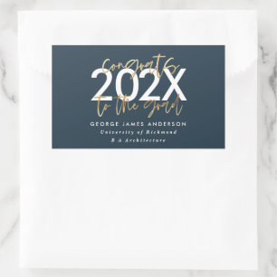 Blue and gold modern script stylish graduation rectangular sticker
