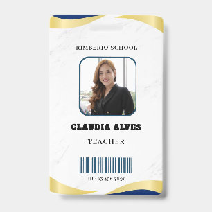 Blue and Gold Modern Teacher Portrait Company  ID Badge