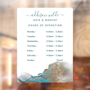 Blue And Gold Modern Watercolor Ink Business Hours Window Cling