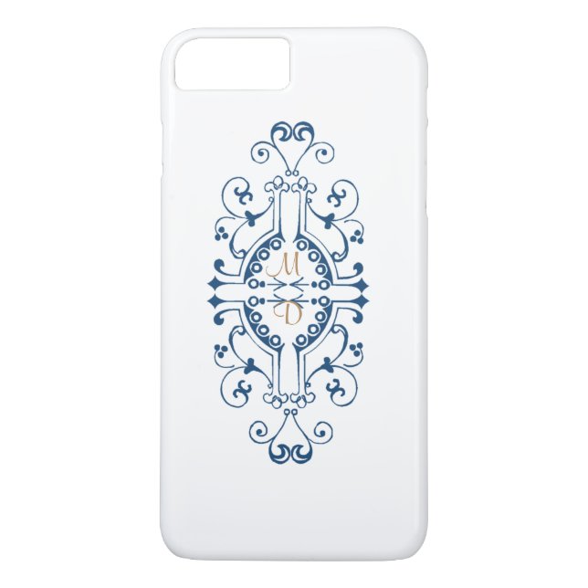 Blue and Gold Monogram iPhone Case (Back)
