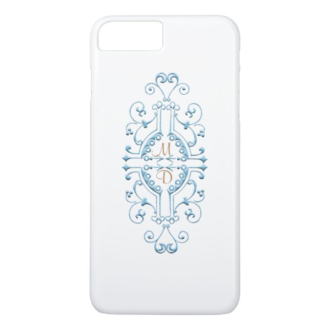 Blue and Gold Monogram iPhone Case (Back)