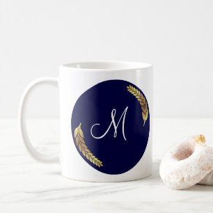 Blue and Gold Monogram (Personalise) Coffee Mug