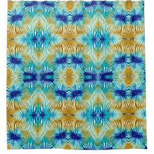 Blue and Gold Morphed Flower Shower Curtain