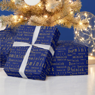 Blue and Gold Name Personalised Wrapping Paper