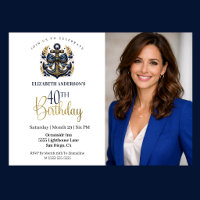 Blue and Gold Nautical Anchor 40th Birthday Photo