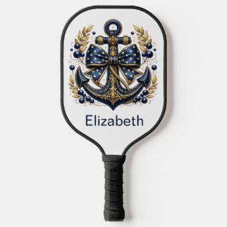 Blue and Gold Nautical Anchor Personalised Pickleball Paddle