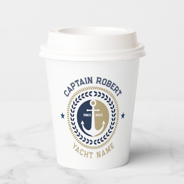 Blue and gold nautical boat anchor paper cups (Back)