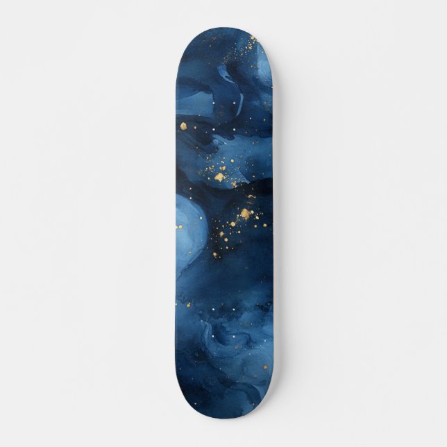 Blue and Gold Night Sky Abstract Skateboard (Front)