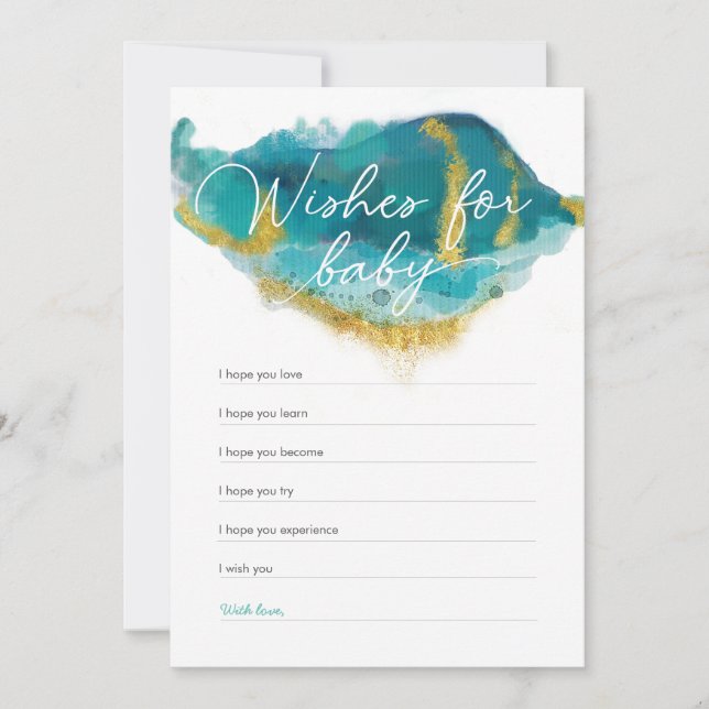 Blue and gold Ocean Baby Shower Wishes for baby Invitation (Front)