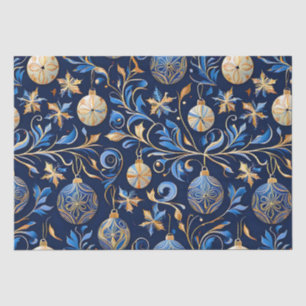 Blue and Gold Ornamental Christmas Designs Tissue Paper