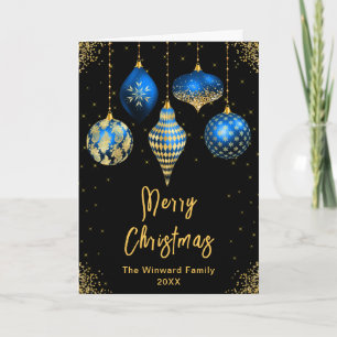 Blue and Gold Ornaments Merry Christmas Holiday Card