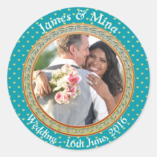 Blue and Gold Ornate Classic Round Sticker (Front)