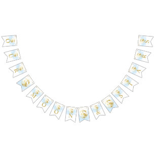 Blue and Gold Over the Moon and Stars Baby Shower Bunting