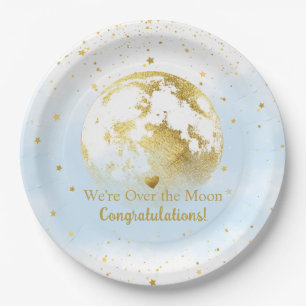Blue and Gold Over the Moon Congratulations Paper Plate