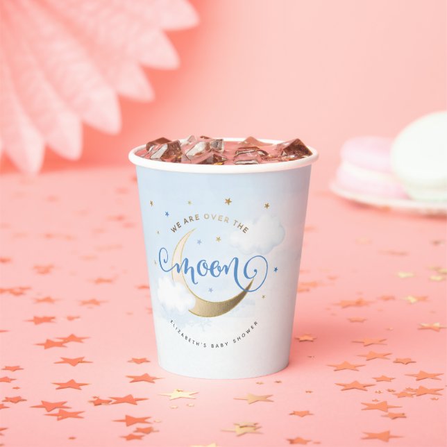Blue and Gold Over the Moon Paper Cups (Insitu)