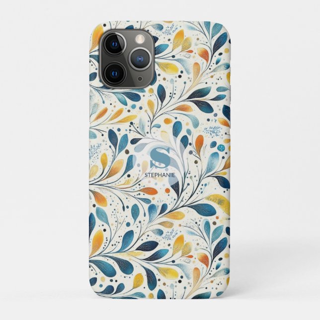 Blue and Gold Paisley Leaf Pattern (2) Case-Mate iPhone Case (Back)