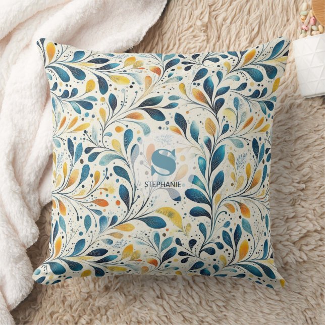 Blue and Gold Paisley Leaf Pattern (2) Cushion (Blanket)