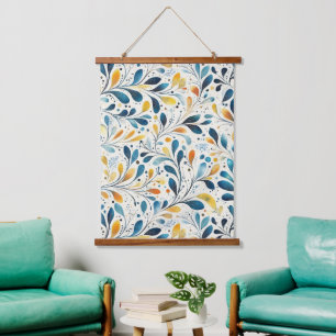Blue and Gold Paisley Leaf Pattern (2) Hanging Tapestry