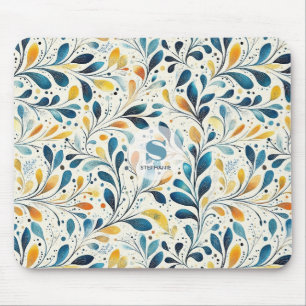 Blue and Gold Paisley Leaf Pattern (2) Mouse Mat