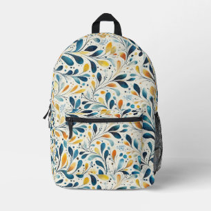 Blue and Gold Paisley Leaf Pattern (2) Printed Backpack