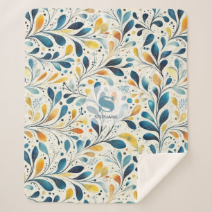 Blue and Gold Paisley Leaf Pattern (2) Sherpa Blanket