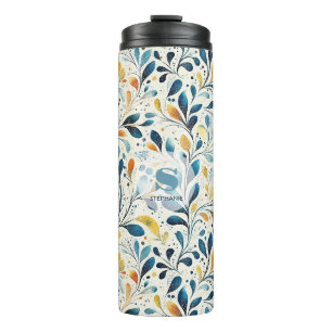 Blue and Gold Paisley Leaf Pattern (2) Thermal Tumbler