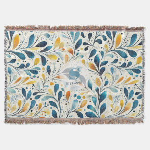 Blue and Gold Paisley Leaf Pattern (2) Throw Blanket
