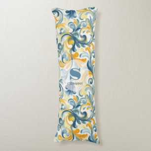 Blue and Gold Paisley Leaf Pattern Body Cushion