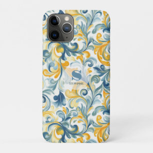 Blue and Gold Paisley Leaf Pattern iPhone 11 Pro Case