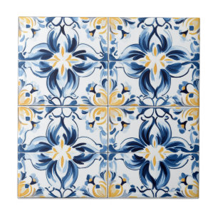 Blue and Gold Pattern Ceramic Tile