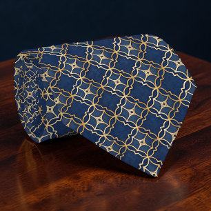 Blue and Gold Pattern Custom Necktie
