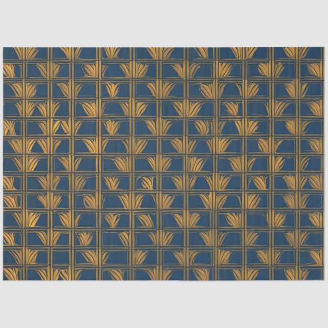 Blue and Gold Pattern Decoupage  Tissue Paper (Front)