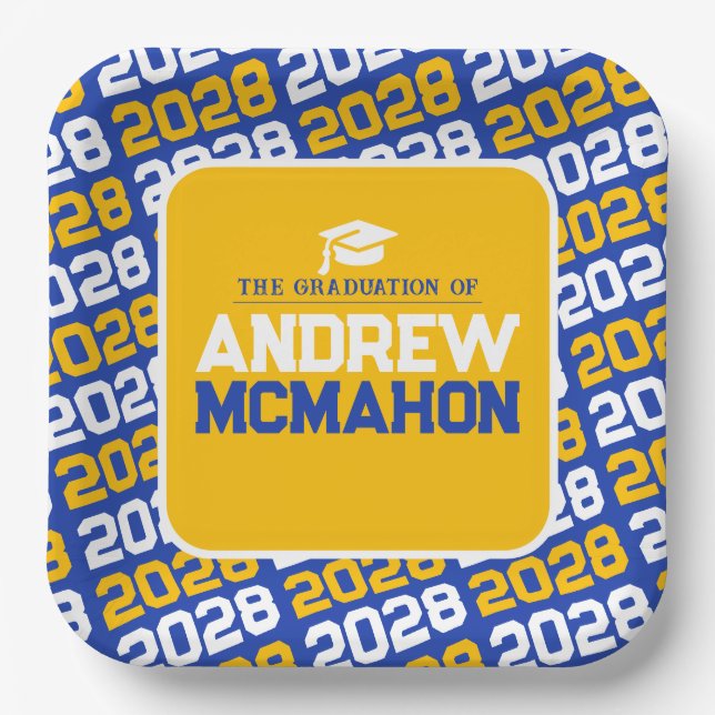 Blue and Gold Personalised Graduation Paper Plate (Front)