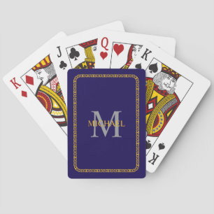 Blue and Gold Personalised Monogram and Name  Playing Cards