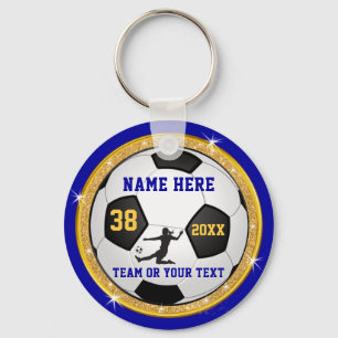 Blue and Gold Personalised Soccer Gifts for Girls Key Ring