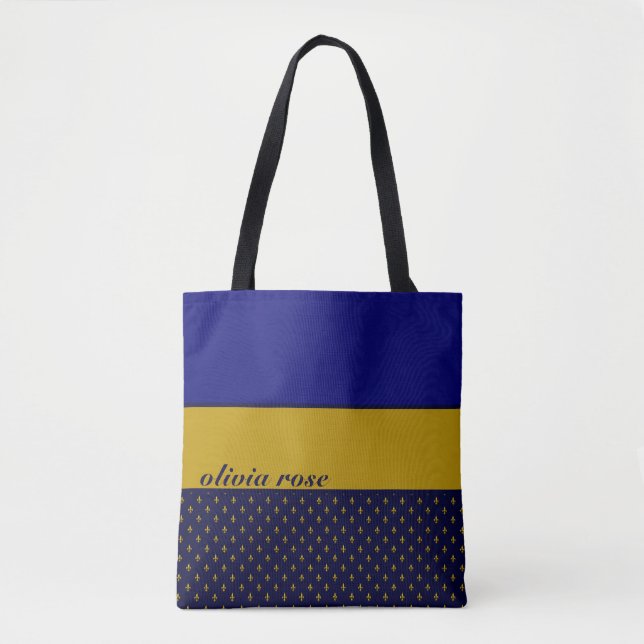Blue and Gold Personalised Tote Bag (Front)