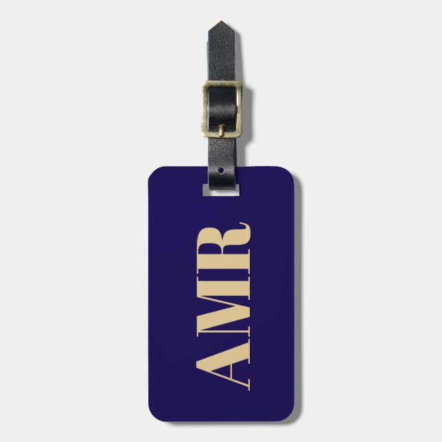 Blue and Gold Personalized Monogram  Luggage Tag (Front Vertical)