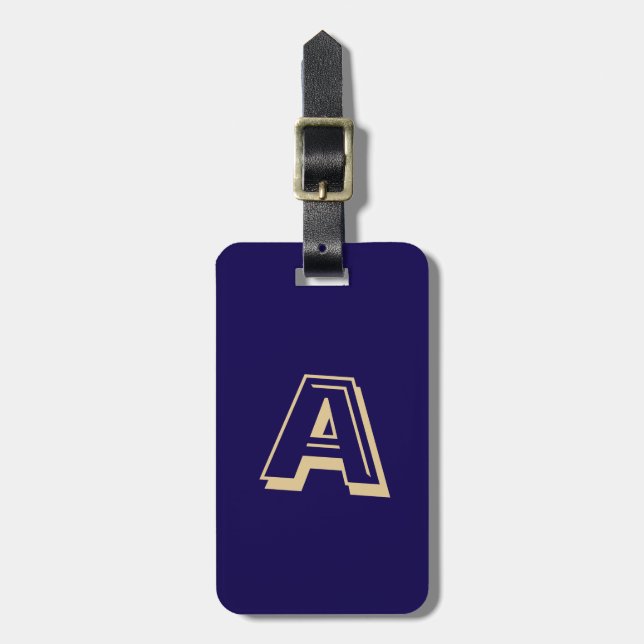 Blue and Gold Personalized Monogram  Luggage Tag (Front Vertical)
