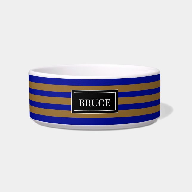 blue and gold personalized new pet bowl (Front)