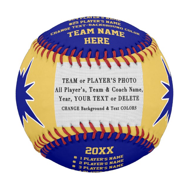 Blue and Gold, Photo and Personalised Baseball (Front)