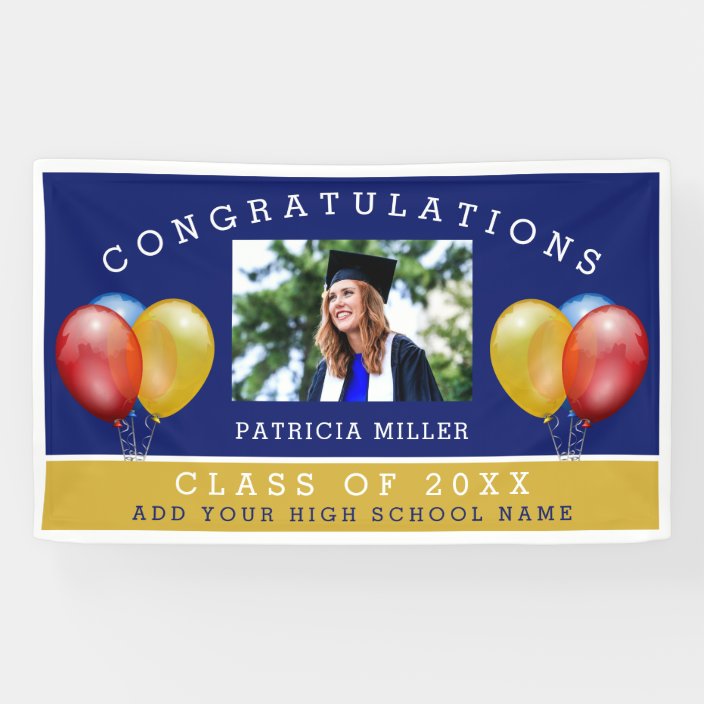 Blue And Gold Photo Graduation Congratulations Banner | Zazzle.co.uk