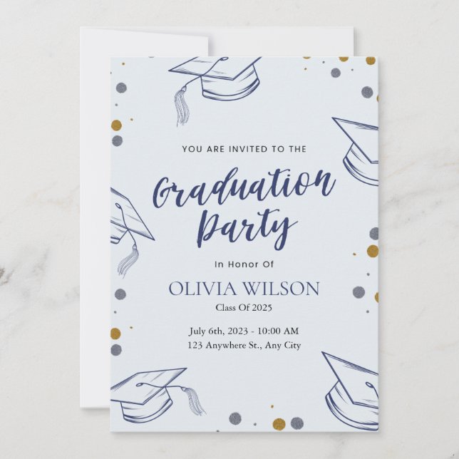 Blue and Gold Photo Graduation Party Card (Front)