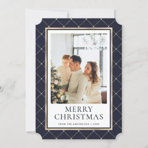Blue and Gold Photo Merry Christmas Card